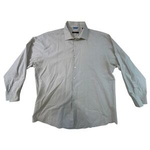 Van Heusen Studio‎ Mens Slim Fit Button Down Shirt Tan White Check 17-17.5 32/33